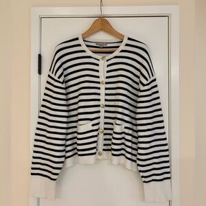 J.Crew Navy and Cream Striped Lady Jacket Cardigan Sweater